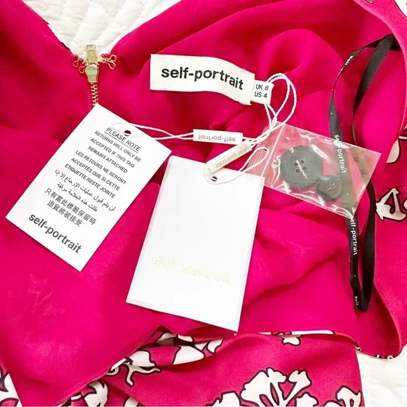 LAST CHANCE! NWT SELF-PORTRAIT Asymmetrical Twist Floral Print Dress Red 4 NEW - Picture 5 of 10
